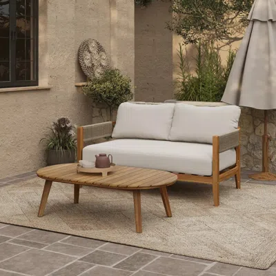 Luxenhome Ceylon Outdoor Acacia Wood Loveseat & Coffee Table Set In Multi