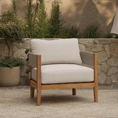 Luxenhome Ceylon Outdoor Acacia Wood With Rope Sides Club Armchair In Multi
