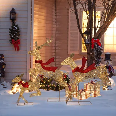 Luxenhome Champagne Gold Christmas Deer Family Decoration, Set Of 3 In Multi
