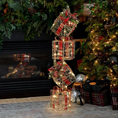 Luxenhome Champagne Gold Gift Boxes Holiday Decoration With Battery-powered Lights In Multi