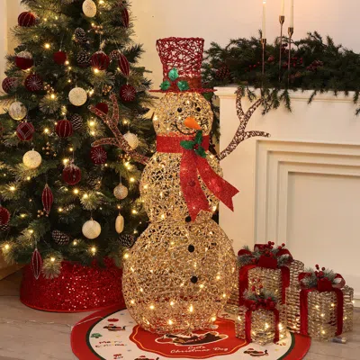Luxenhome Champagne Gold Pet Outdoor Lighted Christmas Snowman, 4ft In Multi