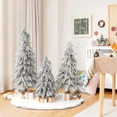 Luxenhome Christmas Artifical Snow-flocked Cedar Trees, Set Of 3 In White