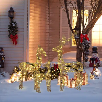 Luxenhome Christmas Deer Family Outdoor Holiday Decoration Lights, Set Of 3 In Gold