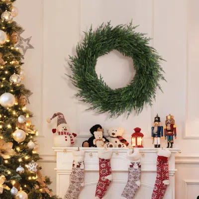 Luxenhome Christmas Green Artificial Wreath Holiday Decoration, 35"h In Multi