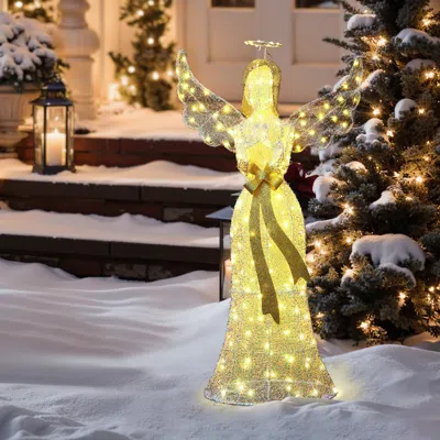 Luxenhome Christmas Holiday Angel Decor Outdoor With Lights, 4.1ft In Gold