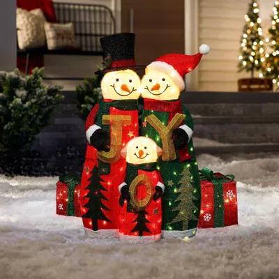 Luxenhome Christmas Lighted With Joy Snowman Family Yard Decoration,39.4'' In Multi
