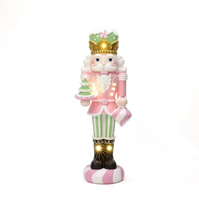 Luxenhome Christmas Nutcracker Pink Soldier With Candy Tree Lights, 2ft In Multi