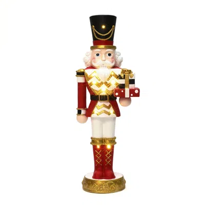 Luxenhome Christmas Nutcracker Red Soldier With Presents & Lights,3ft In Multi