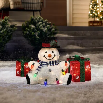 Luxenhome Christmas Outdoor Snowman Decoration With Lights, 1.25ft In Multi
