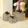Luxenhome Christmas Silver Tinsel Lights Gift Boxes  - Set Of  3 In Multi