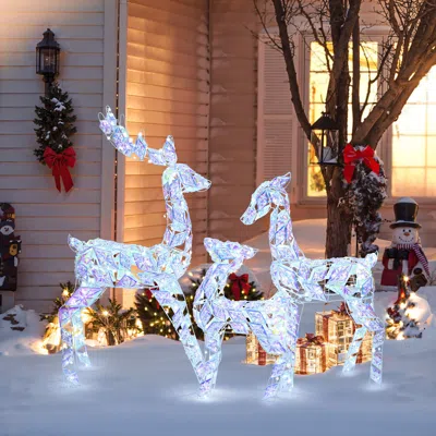 Luxenhome Christmas Snowflake Deer Outdoor Holiday Decor Lights, Set Of 3 In Multi