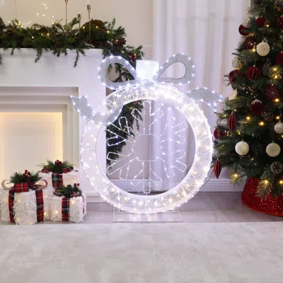 Luxenhome Christmas Snowflake Wreath Holiday Decor With Light, 3ft In Multi