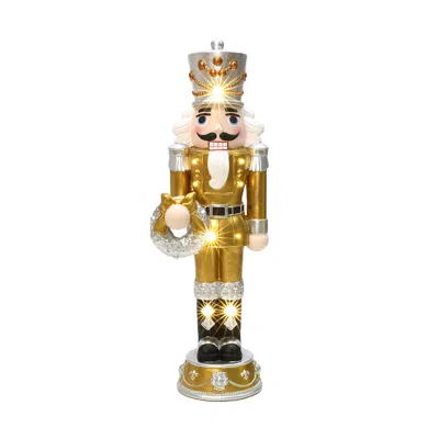 Luxenhome Christmas Soldier Nutcracker Holiday Decor With Wreath, 4ft In Gold