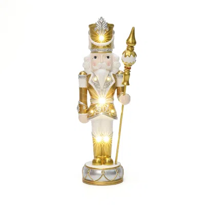Luxenhome Christmas Soldier Nutcracker In Silver & Gold With Lights, 2 Ft