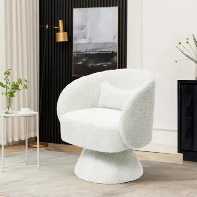 Luxenhome Cocoon White Boucle Swivel Accent Chair