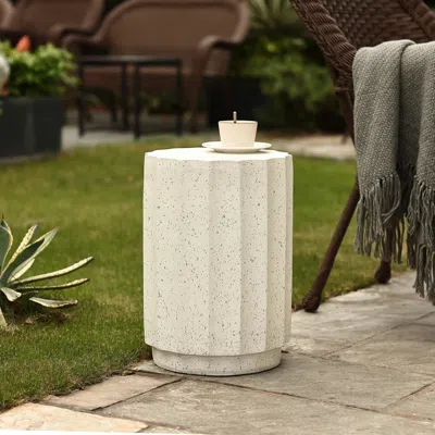 Luxenhome Column Fluted Outdoor End Table In White
