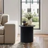 Luxenhome Compact Size Round Side Table With Black Fluted Fir & Mdf Wood Accent In Black