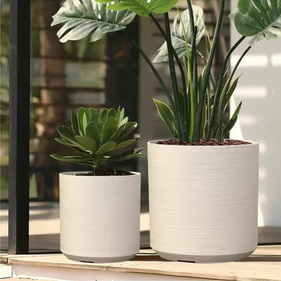 Luxenhome Concord Cylinder Indoor/outdoor Planter Set Of 2, Cortina Cream In White