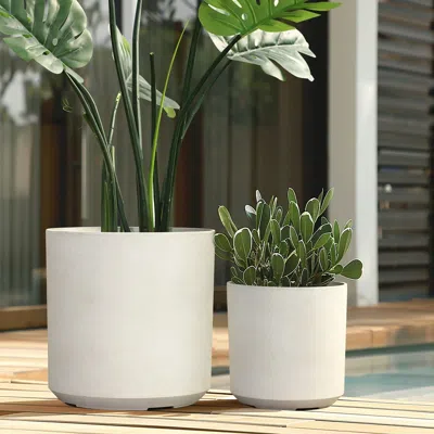 Luxenhome Concord Cylinder Indoor/outdoor Planter Set Of 2, Moonstone In White
