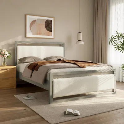 Luxenhome Connor Boucle Upholstered Solid Wood Platform Bed, Queen In Multi