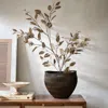 Luxenhome Dark Brown Textured Resin Round Planter, Large In Multi