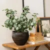 Luxenhome Dark Brown Textured Resin Round Planter, Small In Multi