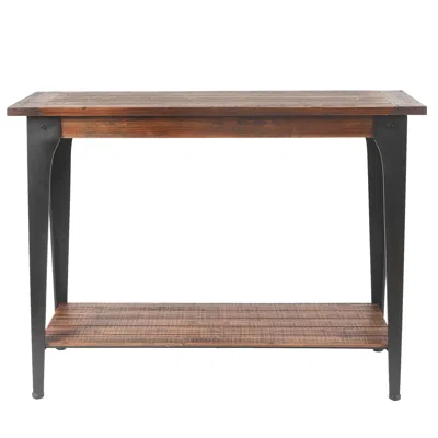 Luxenhome Dark Brown Wood And Black Metal 1-shelf Console And Entry Table In Multi