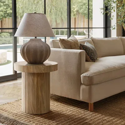 Luxenhome Dark Oak Finish Fluted Round Side Table, 17.72"h In Multi