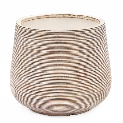 Luxenhome Distressed Tan Mgo Tapered Round Planter In Neutral