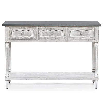 Luxenhome Distressed White Wood And Metal 3-drawer 1-shelf Console And Entry Table In Gray
