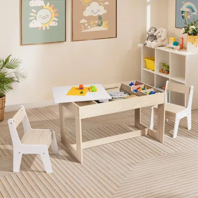 Luxenhome Drawing And Activity Board Children Table With 2 Chairs Set In Neutral