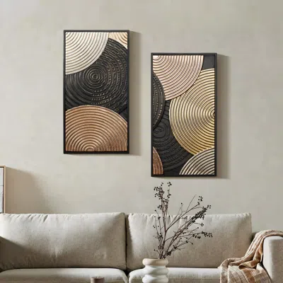 Luxenhome Earth Tone Abstract Metal Wall Art, Set Of 2 In Black