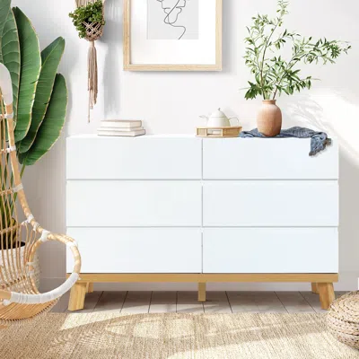Luxenhome Ebba White 6-drawer Dresser, With Solid Wood Leg