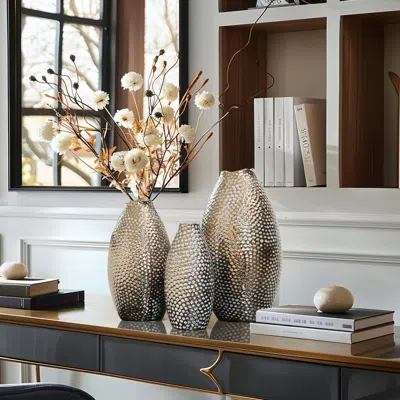 Luxenhome Elliott Dimpled Stoneware Vase In Multi