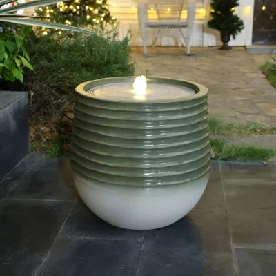 Luxenhome Emerald Top Ribbed Water Fountain With Lights, 19.5" In Multi