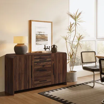 Luxenhome Enzo Mid-century Wood Sideboard Cabinet With Storage,walnut In Multi