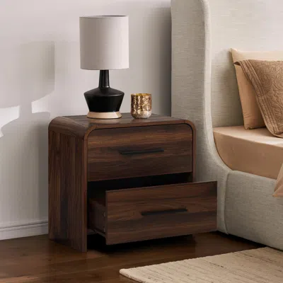 Luxenhome Enzo Modern Wood Storage End Table With 2-drawers,walnut In Multi