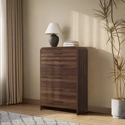 Luxenhome Enzo Modern Wood Storage Vertical Chest With 5-drawer,walnut In Multi