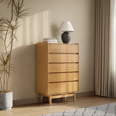 Luxenhome Eric Oak Finish 5-drawer Dresser In Multi
