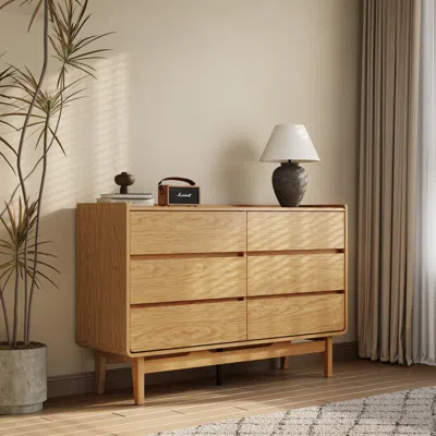 Luxenhome Eric Oak Finish 6-drawer Dresser In Multi