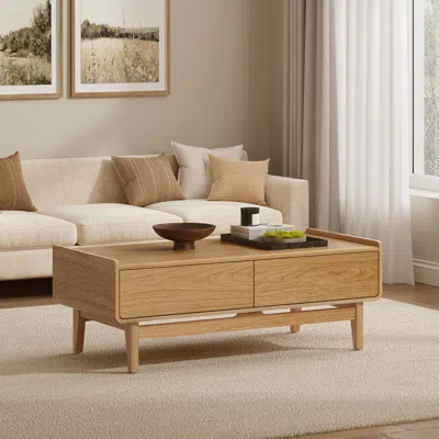 Luxenhome Eric Oak Finish Coffee Table With Storage In Brown
