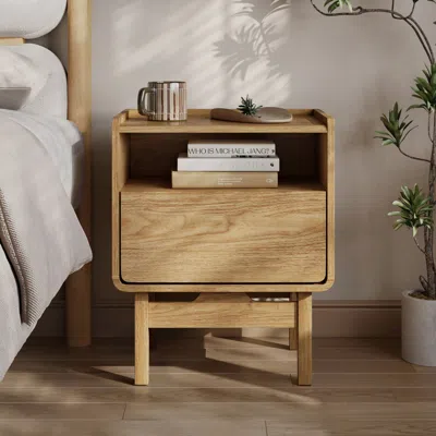 Luxenhome Eric Oak Finish Nightstand With Drawer, 22.64"h In Multi