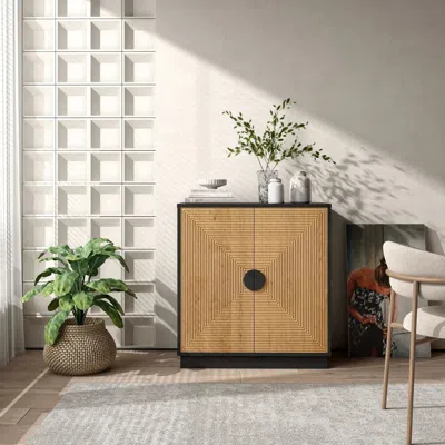 Luxenhome Ethan Bamboo Stripped Black Accent Cabinet In Multi