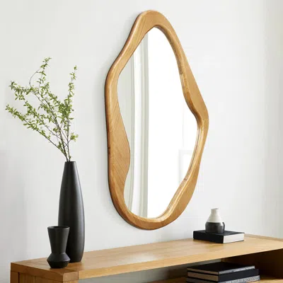 LUXENHOME FLOW WOOD FRAME FREE FORM WALL MIRROR