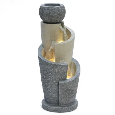 Luxenhome Flower Pot Water Fountain With Led Lights – Gray Resin Spiral In Multi