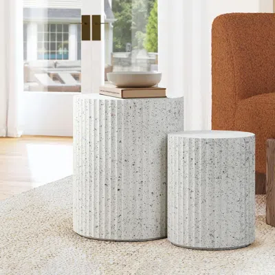 Luxenhome Fluted Cement Nesting Side Table Set In Multi