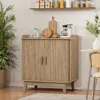 Luxenhome Fluted Tambour Door Oak Finish Storage Cabinet With Tray Top In Multi