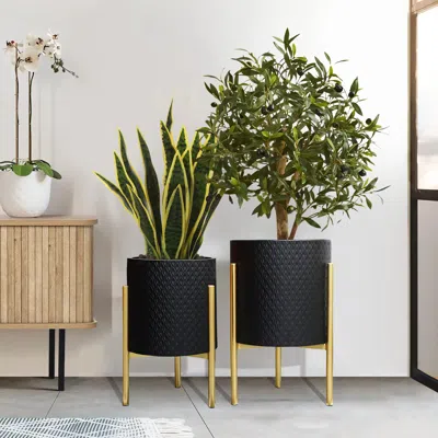 Luxenhome Geometric Metal Indoor Planter With Stand, Set Of 2 In Multi