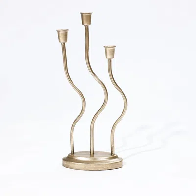 Luxenhome Gold 3-taper Candle Holder In Multi