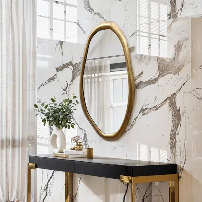 Luxenhome Gold Accent Metal Frame Oval Wall Mirror In Multi